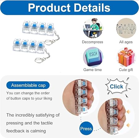4-Key Keyboard Switch Keychain & Fidget Clicker Desk Toy